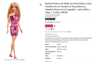 Barbie Muñeca de Moda con Pelo Rubio y Liso, Vestido con un Hombro al Descubierto y Zapatos Rosas con el Logotipo por 8€
