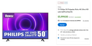 TV Philips 50" Roku 4K Ultra HD LED por $5,999 en Walmart