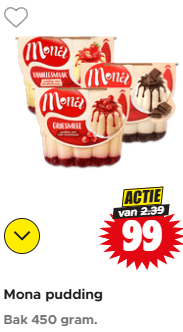 Alle Mona pudding voor €0,99 bij Dirk