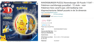 Ravensburger 3D Puzzle Pokémon nachtlampje voor €11,59 bij Amazon.nl