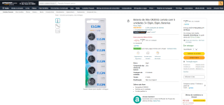 Bateria de lítio, modelo CR2032 da Elgin com 5 unidades - R$ 7,08
