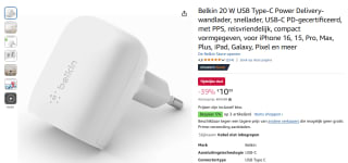 Belkin 20 W USB Type-C Power Delivery-wandlader voor €10,99 bij Amazon