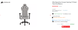 Silla Corsair Gamer T3 Rush a $3,999 en Digitalife