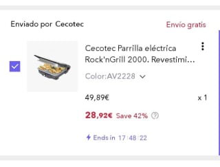 Cecotec Parrilla eléctrica Rock'nGrill 2000 por 28,92€.