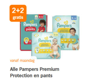 2+2 gratis op alle Pampers Premium Protection en pants bij de AH
