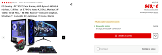PC Gaming - Pack Bronze NITROPC, AMD Ryzen 5 4650G (6 núcleos, 12 hilos | de 3,70 GHz hasta 4,2 GHz), 16 GB, 480 GB, 1 TB, AMD Radeon RX Vega 7, Windows 11 Home por 649€