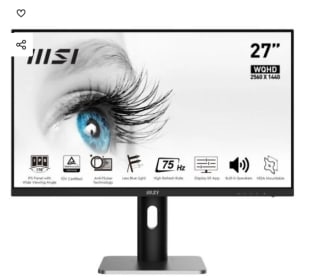 Monitor MSI PRO MP273QP 27" LED IPS WQHD 75Hz por 169€