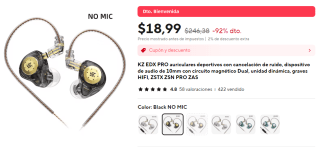 Audífonos KZ EDX PRO por $90 en AliExpress