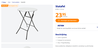 Statafel Ø 80 x 110 cm voor €23,95 bij de Action