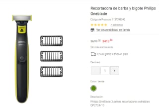 Recortadora de barba y bigote Philips OneBlade por $419.49 en Liverpool