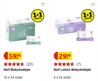 1+1 gratis op Naïf babydoekjes bij Kruidvat