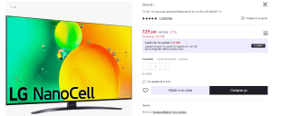 Televisor LG 43NANO766QA 43" LED NanoCell UltraHD 4K HDR10 Pro por 329.69€ (Cuenta Nueva 317.69€)