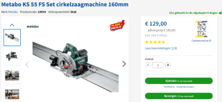 Metabo KS 55 FS Cirkelzaag en geleiderail voor €129 bij T)oolstation