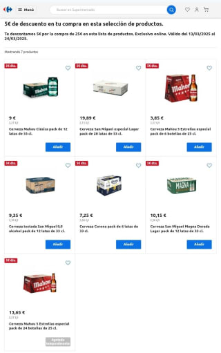 -5€ de Descuento directo por compra de 25€ en Carrefour.