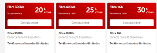 Vodafone ofertas de tarifas de Fibra desde solo 20€