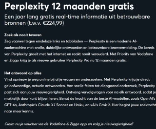 Perplexity 12 maanden gratis voor Vodafone/Ziggo klanten