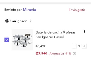 San Ignacio Cassel Batería de 9 piezas por 27,54€.