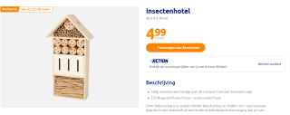 Insectenhotel 20 x 9 x 39 cm voor €4,99 bij de Action