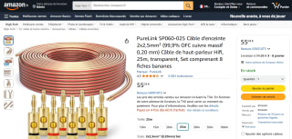 Câble d'enceinte 2x2,5mm² PureLink (99,9% OFC cuivre massif 0,20 mm) Câble de haut-parleur Hifi, 25m, Set comprenant 8 fiches bananes à 55,03€