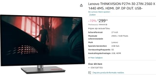 Lenovo ThinkVision P27h-30 - 27" Monitor voor €299 bij Amazon