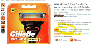 Gillette Fusion 5 Power Cuchillas de Afeitar Hombre, Paquete de 8 Cuchillas de Recambio por 22,73€