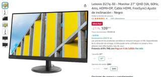 Monitor Lenovo D27q-30 27" LED QHD FreeSync por 109,99€