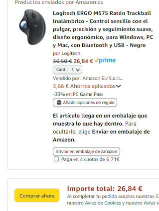 Logitech ERGO M575 Ratón Trackball Inalámbrico por 26,84€