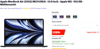 APPLE MacBook Air 13.6 (2022) - Middernacht M2 10-Core GPU 8GB 512GB voor €1399 bij bol.com