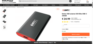 SSD externe Emtec X20 Elite USB-C 256GB à 24,99€