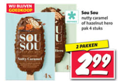4-pack Sou Sou ijs 2 stuks voor €2,99 bij de Nettorama