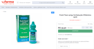 Solução Oftálmica da Fresh Tears de 5mg/ml 15ml - R$ 39,90
