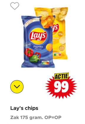 Alle smaken Lay's Chips 175gr voor €0,99 bij Dirk