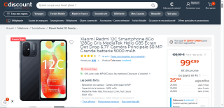 Smartphone 6,71" Xiaomi Redmi 12C - HD+, RAM 6Go, 128Go à 99,99€
