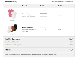 Kruidvat 1+1 gratis op Baby Textiel + gratis sokjes