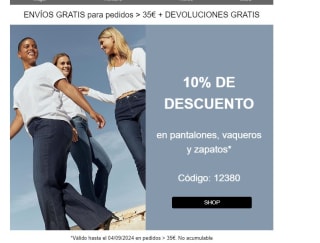 10% dedescuento en vaqueros, pantalones y zapatos por compras de +35€
