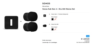 Sonos Sub 4 Zwart Actieve subwoofer met een Era 300 Stereo Set Zwart voor €1.329 bij Tink