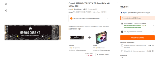Corsair MP600 CORE XT 4 TB Gen4 PCIe x4 NVMe M.2 por 200,85€