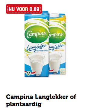 Alle Campina Langlekker of plantaardig literpakken voor €0,89 bij de Coop