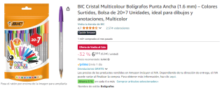 27 BIC Cristal Multicolour Bolígrafos Punta Ancha por 6,59€