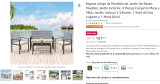 Muebles de Jardín de Ratán 4 Piezas Conjunto Mesa y Sillas Jardin, Incluye 2 Sillones 1 Sofá de Dos Lugares y 1 Mesa por 107,99€