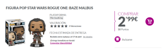 Figura Funko Pop Star Wars midelo Rogue One Baze Malbus por sólo 2,99€