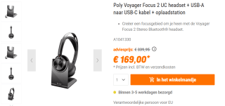 Poly Voyager Focus 2 UC headset + USB-A naar USB-C kabel + oplaadstation voor €169 bij NBB