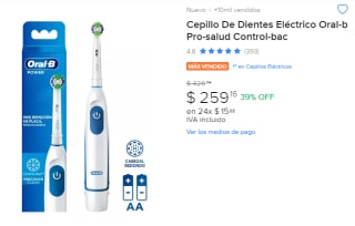 Descuento Mercado Libre: Cepillo de Dientes Eléctrico Oral-B por $259