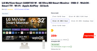 LG MyView Smart 32SR73U-W 32" TV voor €259 bij Bol