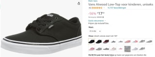 VANS YT Atwood (Canvas) Black/White kids sneakers voor €17,59 bij Amazon