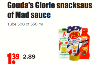 Alle Gouda's Glorie snacksaus of Mad sauce voor €1,39 bij Dirk