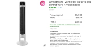 Costco: OmniBreeze, Ventilador de Torre con Control WiFi, 4 Velocidades