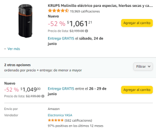 Molino de Café Krups por $1,049 en Amazon