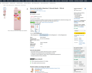 Gel de Baño Dicora Vitamina C Citrus & Peach 750ml por solo 1,78€