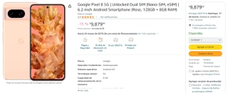 Google Pixel 8 5G Rosa 128GB por $9,879 en Amazon